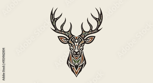 Geometric Deer Head with Antlers Illustration.