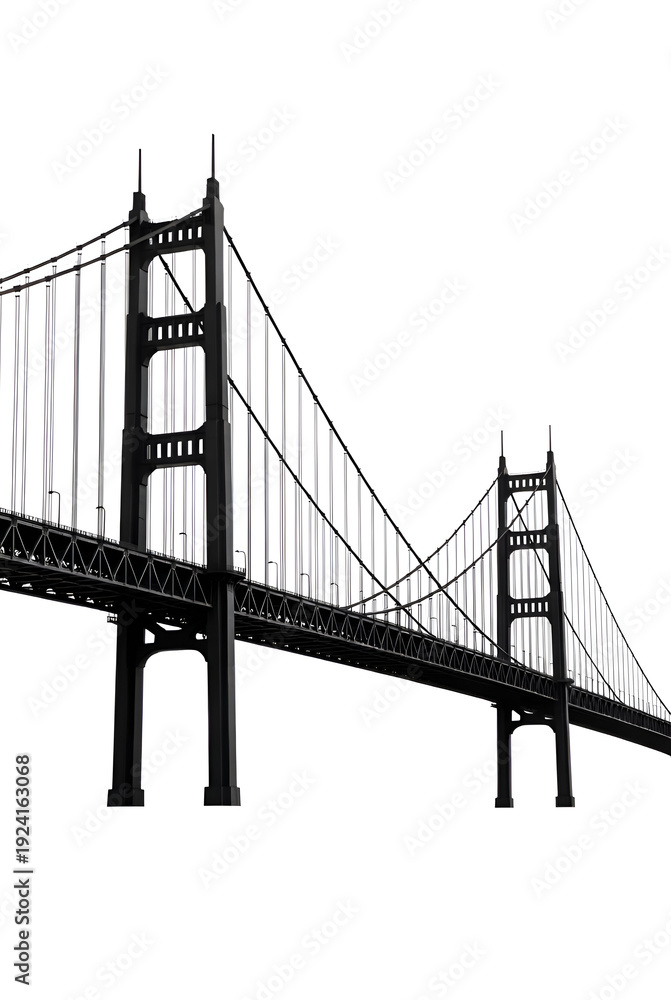 Fototapeta premium Large Suspension Bridge Structure Isolated on White Background