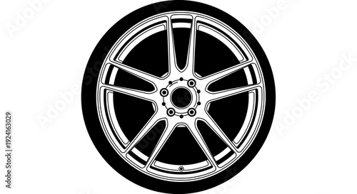 Car Alloy Wheel with Black Tire.