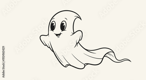Happy Cartoon Ghost Illustration Flying.