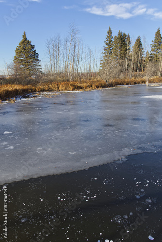 Frozen Astotin Lake in Autumn