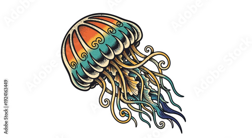 Colorful Jellyfish Illustration with Tentacles.