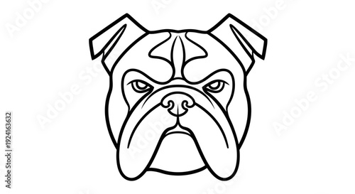 Aggressive Bulldog Face Line Art Illustration.