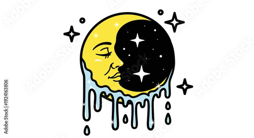 Melting Moon with Stars and Droplets.