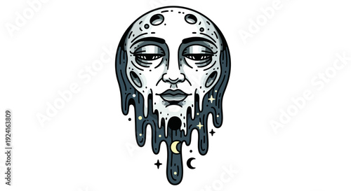 Melting Face Illustration with Liquid Effect.