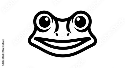 Simple Black and White Frog Face Illustration.