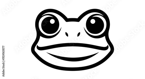 Simple Black and White Frog Face Illustration.