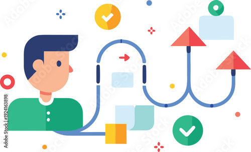 Man thinking about decision making process isolated on transparent background, Vector, illustration