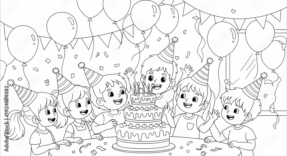 Fototapeta premium Children Celebrating Birthday with Cake.
