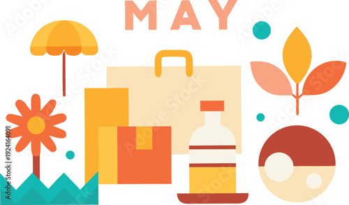 May travel and vacation illustration isolated on transparent background, Vector, illustration