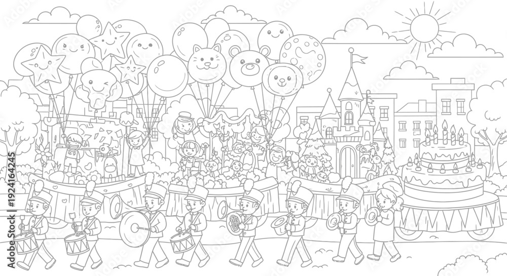 Obraz premium Children Holding Balloons in City Celebration.