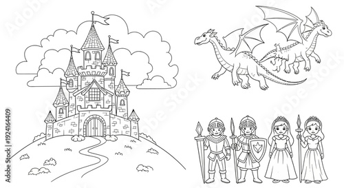 Coloring Book Illustrations of Fantasy Characters.