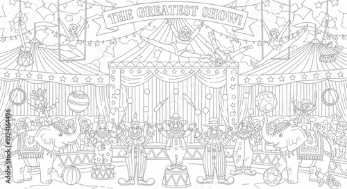 Vintage Circus Scene with Performers and Audience.