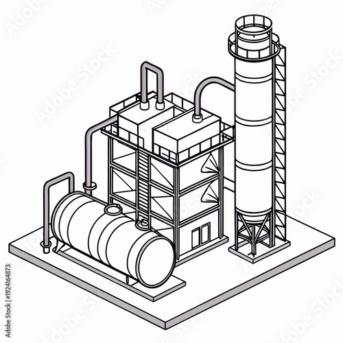 Industrial facility with a large cylindrical structure