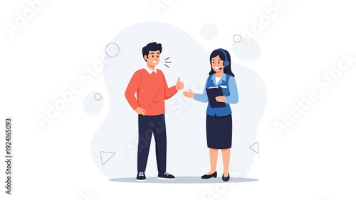 Customer Service Agent Helping Man With Support Call, Communication Concept