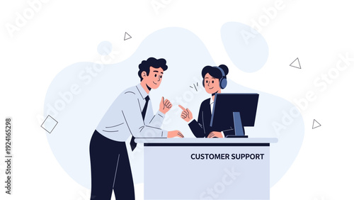 Customer Support Agent Talking to Upset Man at Desk