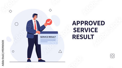 Businessman holding approved service result document with checkmark icon