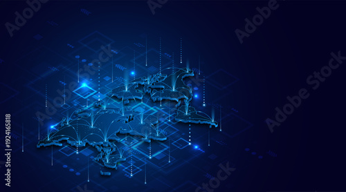 Global connection network background. World map. Internet technology concept or global communication.