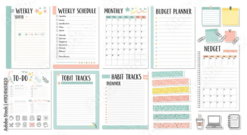 A comprehensive set of minimalist planner templates for personal organization and productivity. This collection features weekly schedules, monthly calendars, budget planners, habit trackers.
