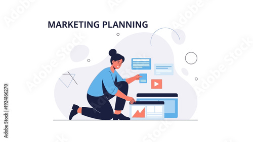 Marketing Planning Strategy: Business Woman Organizing Digital Content and Data
