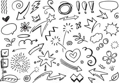 Collection of hand drawn cartoon symbols and icons