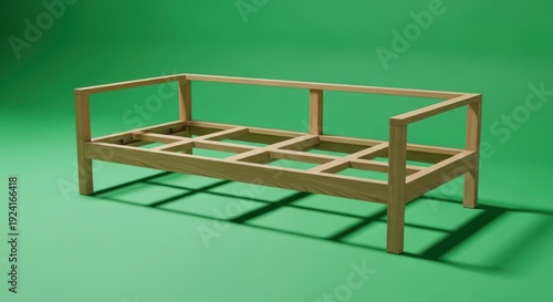 Unfinished Wooden Sofa Frame on Green Background - Furniture Making Concept