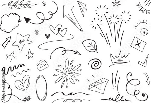 A collection of whimsical hand drawn doodles and shapes