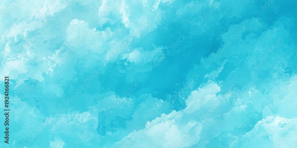 Obraz premium Bright sunlight reflects on a beautiful blue watercolor surface under a clear summer sky with white clouds in a peaceful nature atmosphere