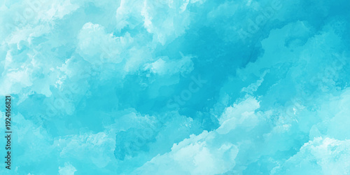 Bright sunlight reflects on a beautiful blue watercolor surface under a clear summer sky with white clouds in a peaceful nature atmosphere