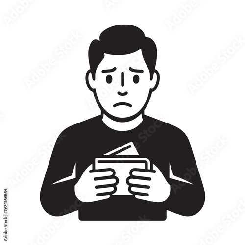 Sad man holding an open wallet symbolizing financial hardship