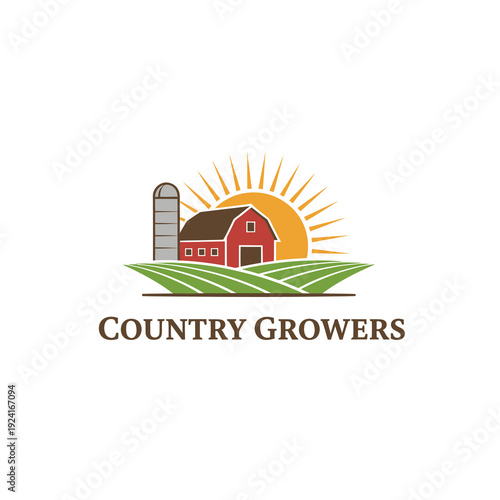 Country Growers Farm Barn Agriculture Sun Logo