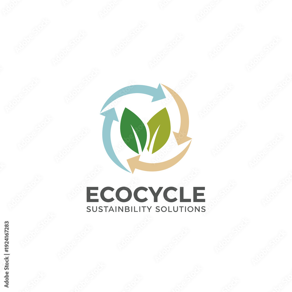Fototapeta premium Ecocycle Green Leaf Recycling Circle Logo