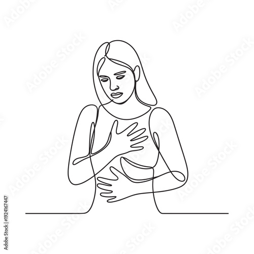 Abstract line art depicting a woman clutching her chest in distress