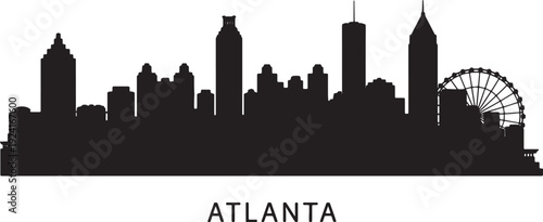 Minimalist atlanta skyline with ferris wheel silhouette isolated on transparent background, Vector, illustration
