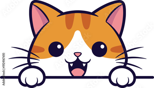 Cute Orange Cat Cartoon Illustration, Adorable Kitten Peeking with Paws, Kawaii Pet Character Vector Isolated