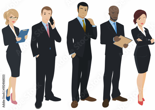 Diverse group of professionals standing in a row wearing business attire