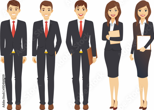 Four business professionals two men and two women in formal attire