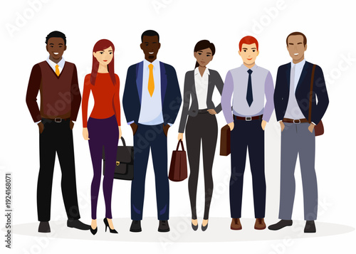 Diverse group of professionals standing closely together in a row