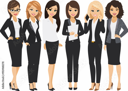 Diverse group of professional women in business attire posing together