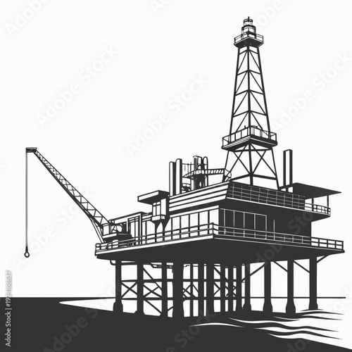 An oil rig in the ocean with a tower