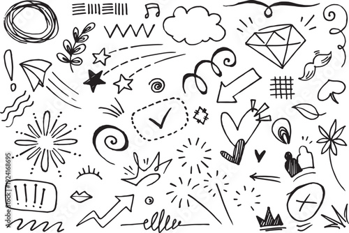 A collection of whimsical doodles and abstract shapes