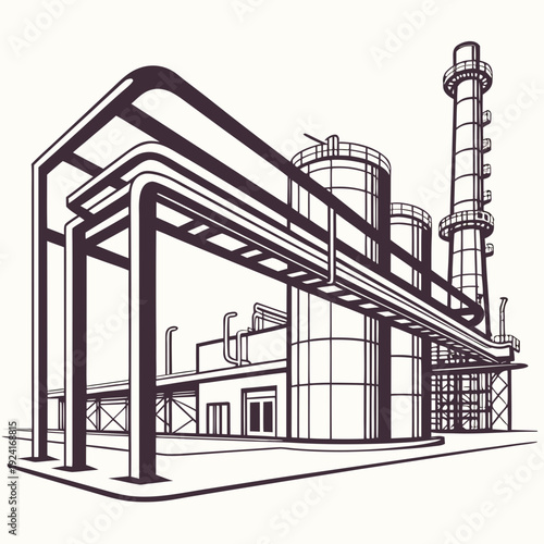 Industrial building with pipes and towers