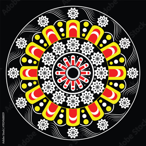 A colorful vector illustration of the zodiac sign Leo designed as a circular casino symbol featuring a roulette wheel frame decorated with artful flower elements and poker card patterns for business