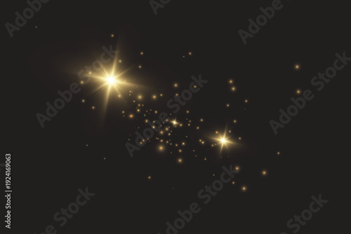 Flashes, Lights and Sparkles on a transparent background. Bright gold flashes and glares. Abstract golden lights isolated	
