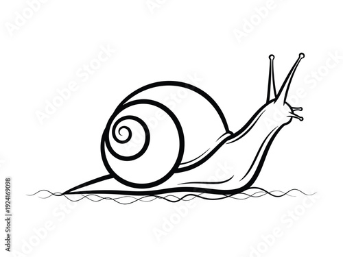 A snail leaving a trail on a wavy surface, illustrated in a clean, minimalist black outline, symbolizing gentle movement.