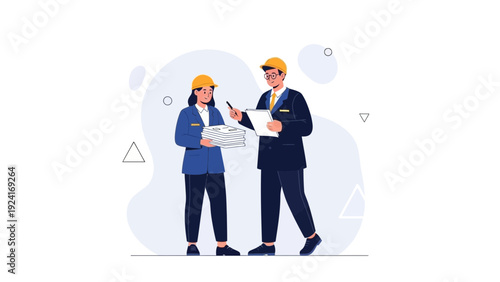 Construction Managers Discussing Blueprints on Site