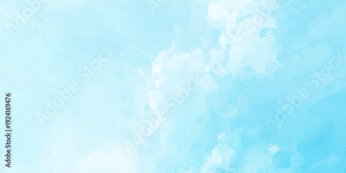 Abstract blue watercolor background with soft white clouds and a fluffy paper texture creating a serene sky atmosphere of nature and light