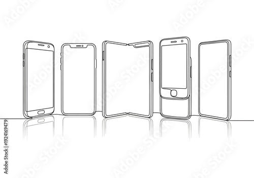 Evolution of Mobile Phones Mockups Collection Line Art.