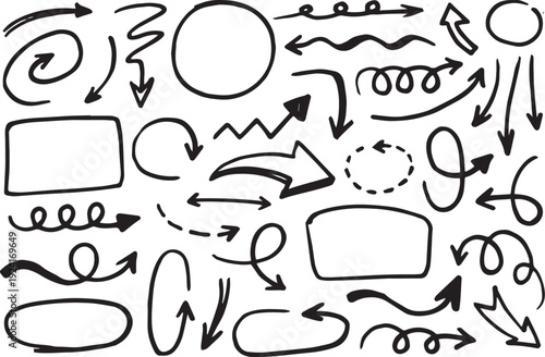 Collection of hand drawn arrows and shapes for design