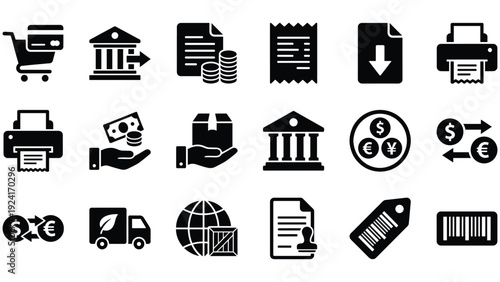 Set of 18 Black Business and E-commerce Icons Vector